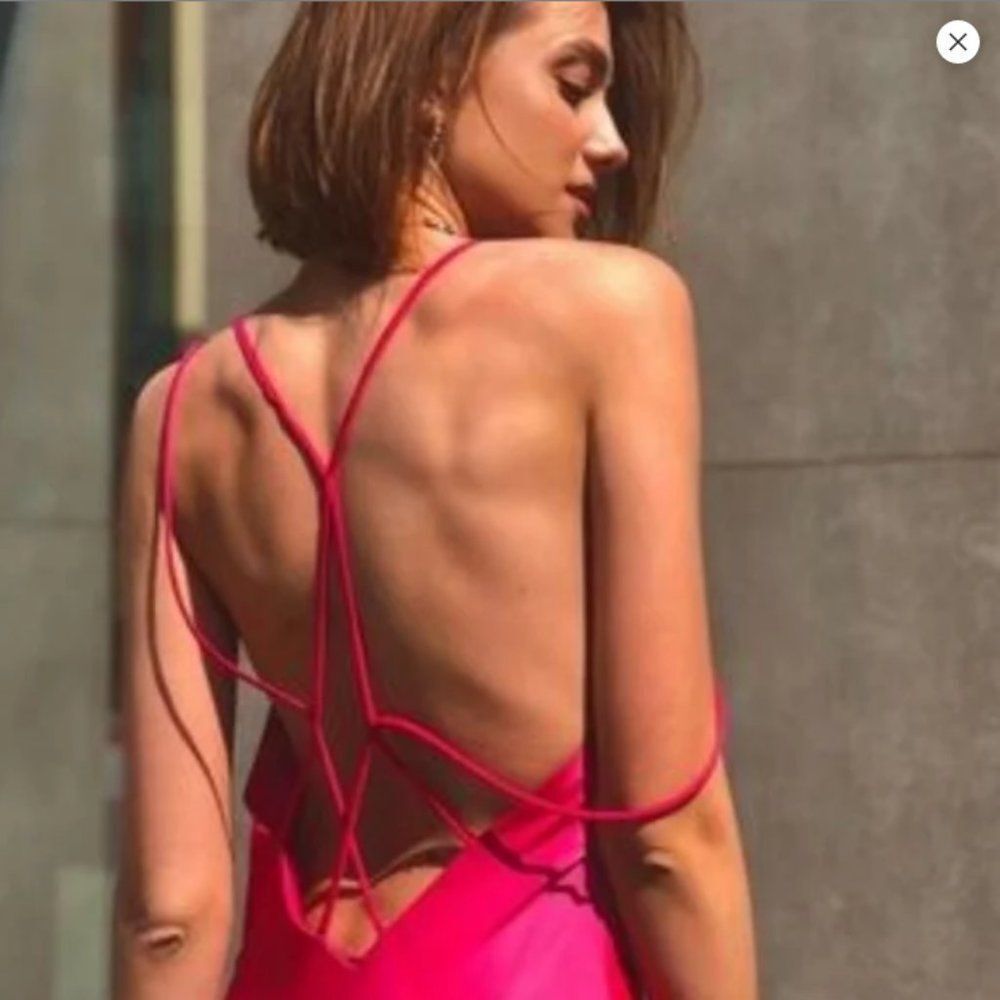 Zara Satin Slip Dress with Criss Cross Back Blogger Favorite in Pink - Picture 7 of 12